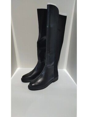 169$ On 34th Tall Stretch Back Riding Boots Lug Sole Knee Size 8.5 US Black